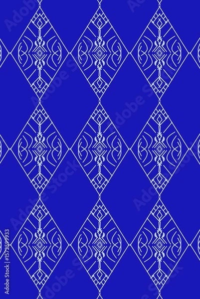Fototapeta Modern abstract geometric pattern, diamond design, blue and white
