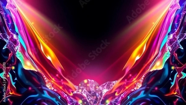 Fototapeta Abstract flowing crystal shard border with radiant colors, clear center