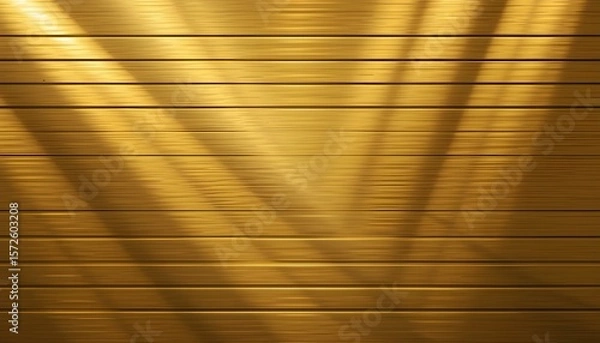 Fototapeta Elegant Gold Metal Texture Background with Horizontal Beams of Shining Light Effects
