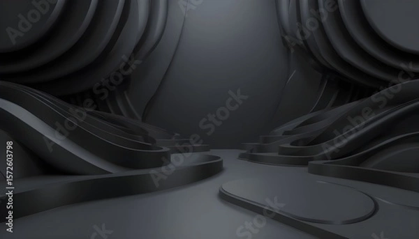 Fototapeta Elegant Curvy Black Layers Creating Abstract 3D Background for Modern Designs