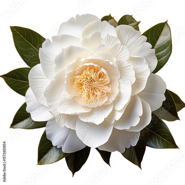 Fototapeta peony flower white bud top view, isolated on on white transparent background, top view, cut out png element.