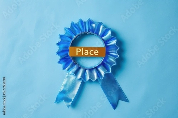 Obraz Elegant blue rosette with flowing ribbons signifies achievement or recognition