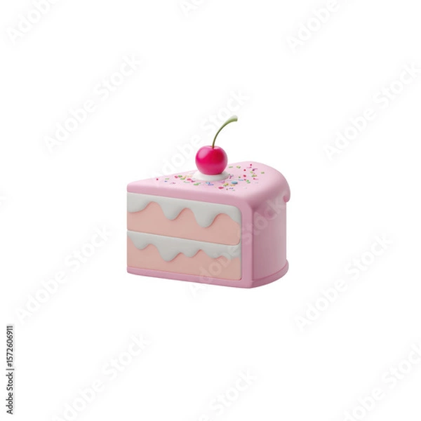 Fototapeta A piece of multi-layer cake with cherries