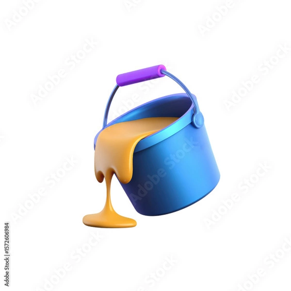 Fototapeta Tipped bucket of glossy, honey-like liquid spilling over its rim