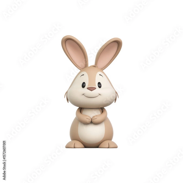 Fototapeta A cartoon rabbit sits upright, with a creamy brown and white color scheme
