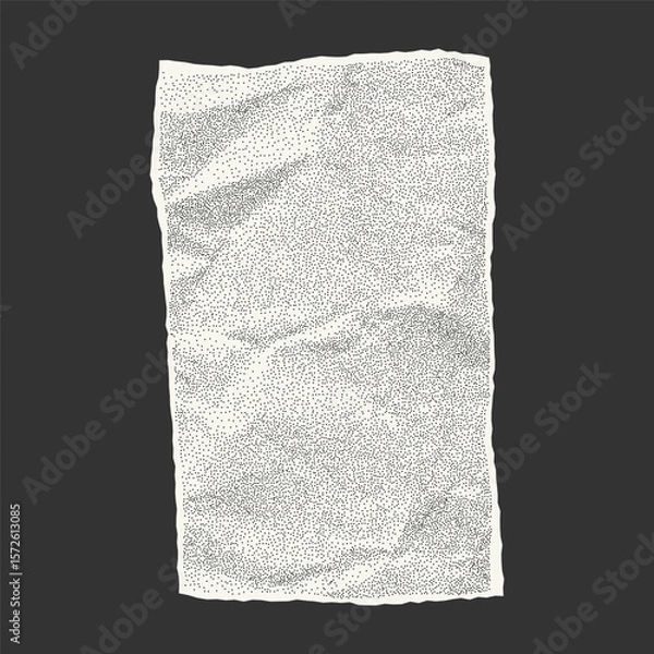 Fototapeta Notebook paper cutout in distorted rectangular shape. Jagged torn edges, crumpled texture and gritty halftone effect.