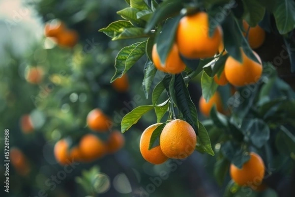 Obraz Vibrant citrus orchard revealing ripe oranges amidst verdant foliage serenity