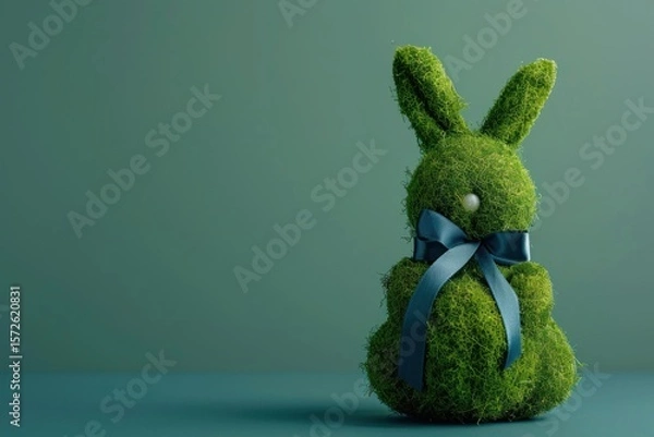 Obraz Whimsical moss bunny with elegant blue ribbon, delightful easter decor