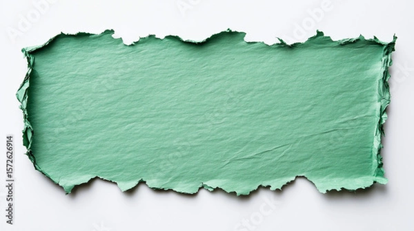 Fototapeta 
Isolated torn piece of blank green paper note cardboard with rough texture and copy space for text on white background design element.