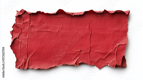 Fototapeta Torn piece of blank red note card with space for text on white background.