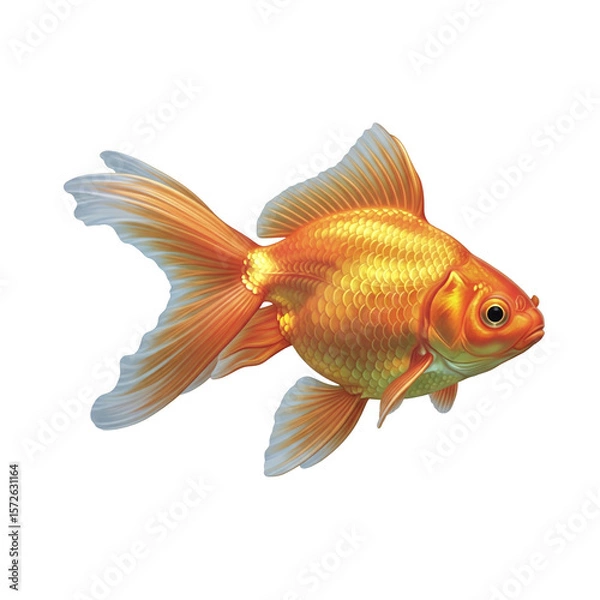 Fototapeta Vibrant Goldfish with Flowing Fins and Shimmering Scales, Detailed Illustration Isolated on a Pure png  Background for Pet and Aquatic Themes.