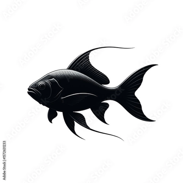 Fototapeta Detailed Illustration of a Realistic Silver Fish with Iridescent Scales, Side View on PNG  Background for Aquatic Life and Fishing Concepts