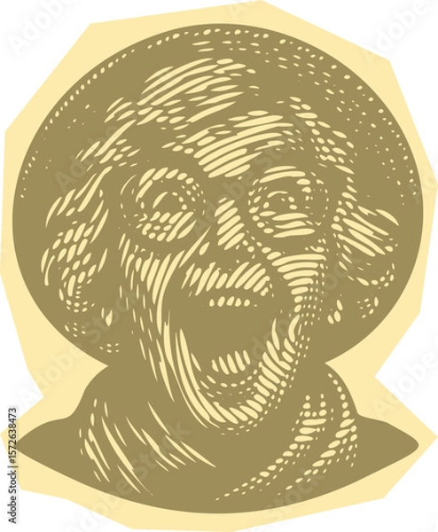Fototapeta  Papercut lined vibrant vector of excited emotional grandma with glasses and open mouth, colorful retro style elderly woman expression stamp illustration for fun senior character designs