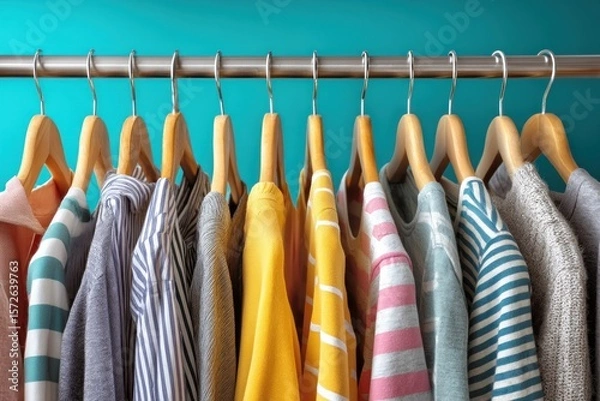 Obraz Colorful clothes hanging on a clothes rail