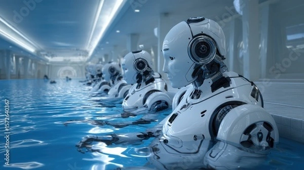 Obraz Robots swimming in a futuristic indoor pool