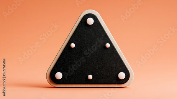 Fototapeta A simple triangular wooden sign with rounded corners and three white rivets on the edges