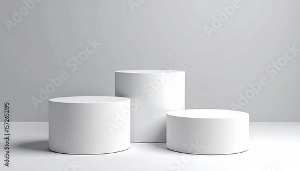 Obraz Three White Cylindrical Pedestals On White Background