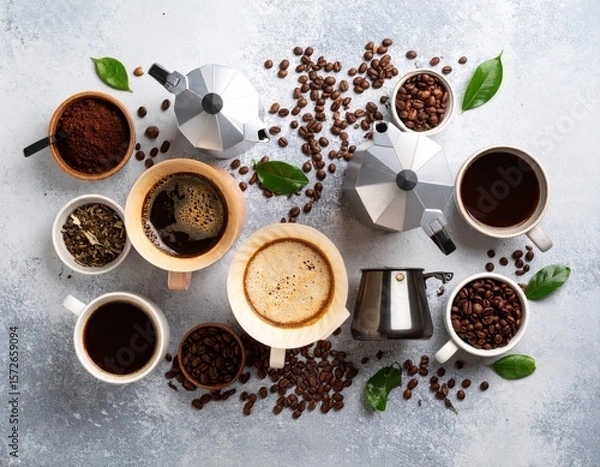 Fototapeta Coffee Preparation Still Life With Espresso Maker And Filter