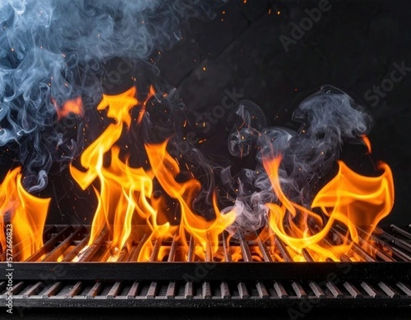 Fototapeta Close Up Flaming Charcoal Grill