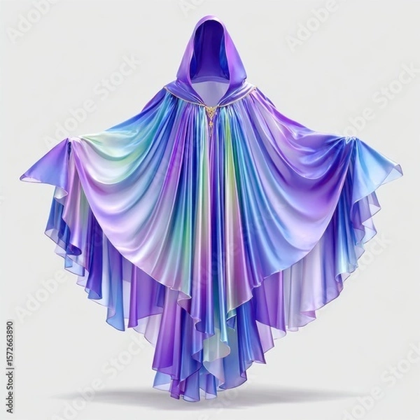 Obraz Elegant iridescent hooded cloak with flowing fabric and golden clasp