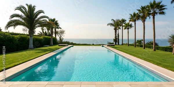 Fototapeta swimming pool with palm trees