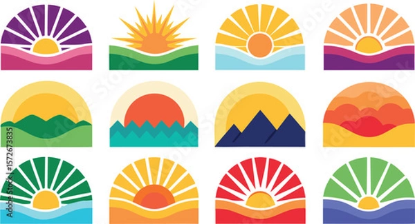 Obraz Vector art of various sun and sunrise icons in a colorful and modern style, suitable for a wide range of design projects