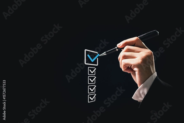 Fototapeta Compliance and security, businesses use detailed checklists to review and validate tasks, mark approved items, conduct audits and surveys, support research, and generate reports that help reduce risk.