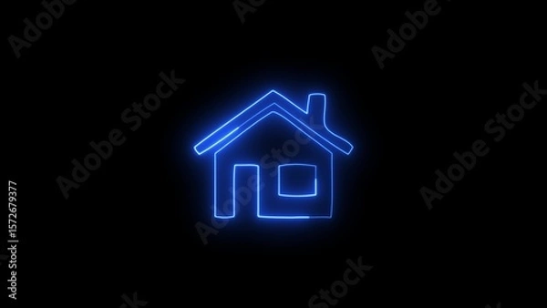 Obraz Glowing neon home icon, house apartment address sign symbol icon, icon property houses are Bright neon home icon 