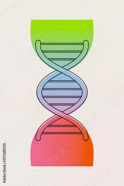 Obraz A dynamic and vibrant abstract illustration of a DNA double helix, transitioning from green to blue to red, symbolizing genetic research and progress
