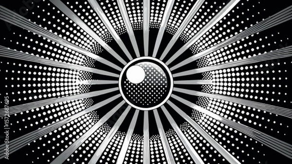 Obraz Vector art of abstract eye with radial lines and halftone dots creates an optical illusion
