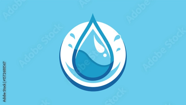 Obraz Vector art of a refreshing blue water drop encircled by a white ring, symbolizing purity and hydration