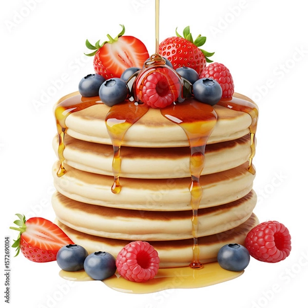 Fototapeta Stack of Pancakes with Syrup and Berries