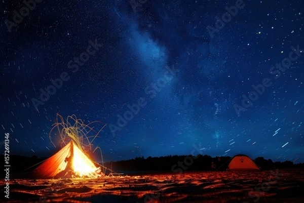 Obraz A camping night under the stars capturing the milky way with steel wool spinning