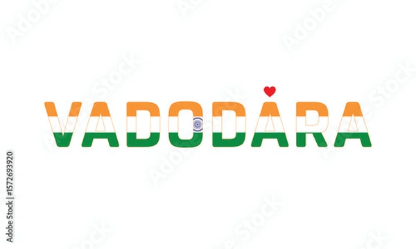 Fototapeta I Love Vadodara, Typographic Design of I Love Vadodara on a white background, Flag Typography of Vadodara with heart, Vector design of I Love Vadodara