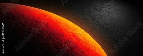 Obraz A close up of a planet with an orange and red glow against a dark textured background in outer space