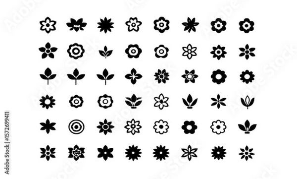 Fototapeta A grid arrangement of various flower shapes in black and white image