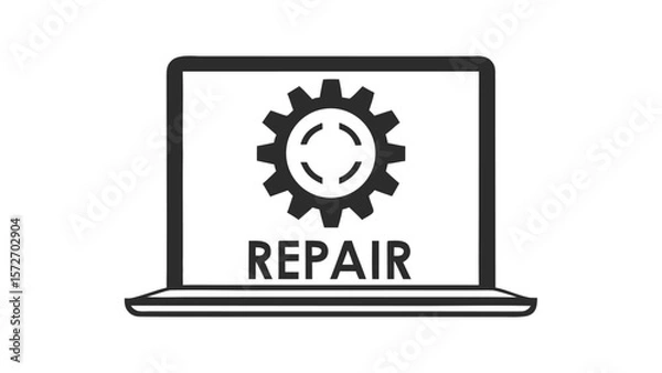 Obraz Laptop computer screen displays a gear symbol and the word repair