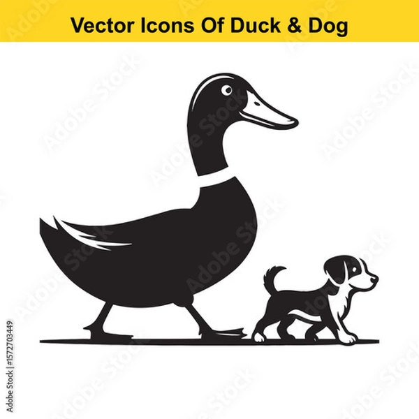 Fototapeta Dog and Duck Vector Illustration Bundle – Hunting, Wildlife, and Animal Interaction Poses