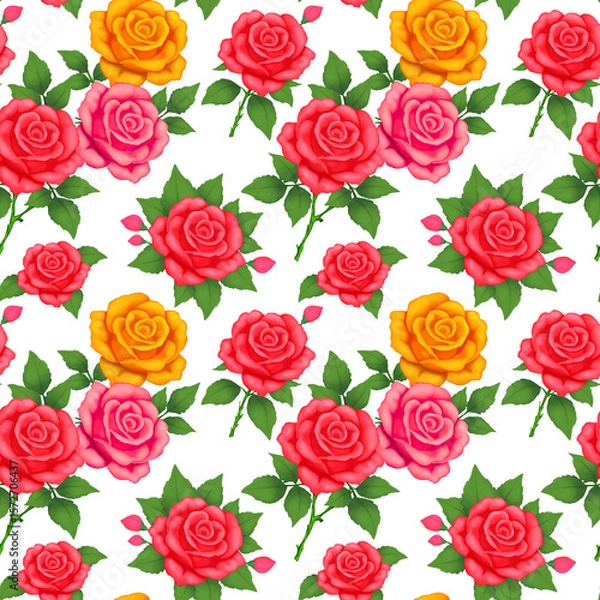 Fototapeta Digital drawing, seamless pattern with roses