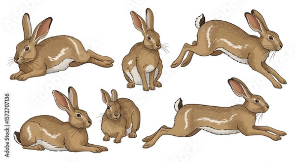 Fototapeta Indian hare in different poses showcasing various movements and actions  
