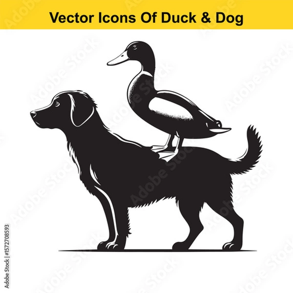 Fototapeta Dog and Duck Vector Illustration Bundle – Hunting, Wildlife, and Animal Interaction Poses