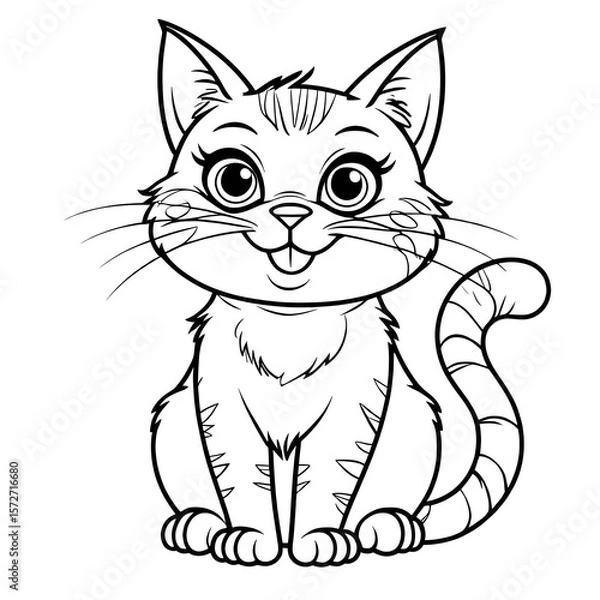 Fototapeta create a cute cat plate vector background Black and white 