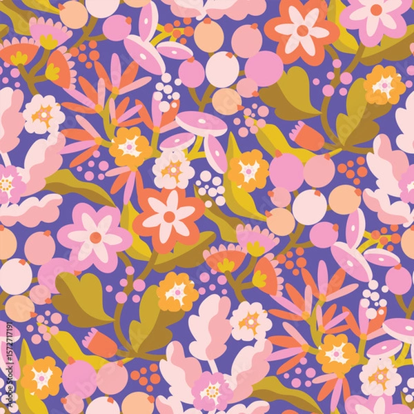 Obraz Seamless floral vector pattern flat style in pink colors