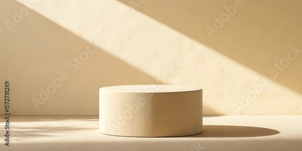 Fototapeta 3d render of beige podium for product presentation with shadow from the window