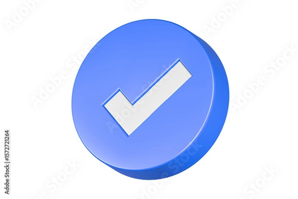 Fototapeta check icon checked ok blue and white 3d rendering
