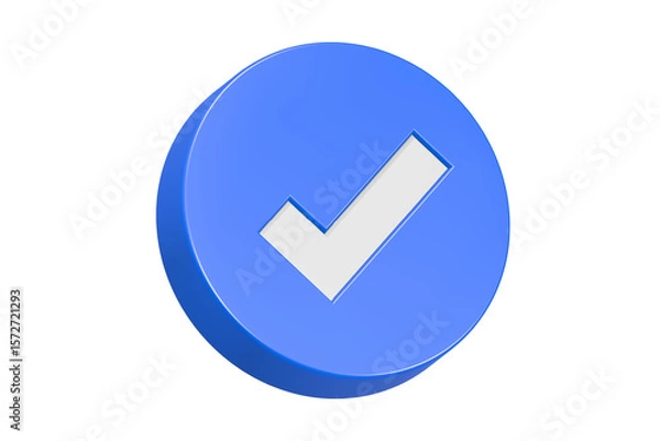 Fototapeta check icon checked ok blue and white 3d rendering