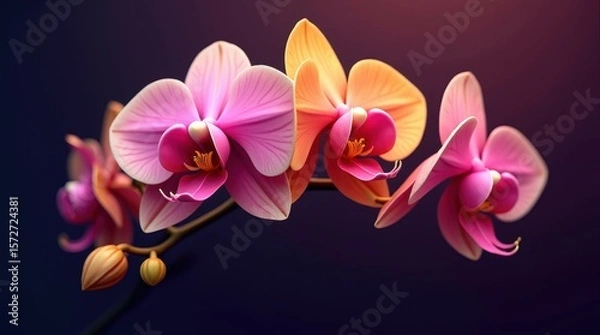 Fototapeta  orchid flower with delicate petals and intricate textures, glowing softly against a deep dark background