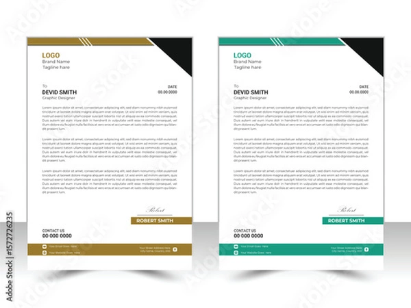 Fototapeta Clean and professional corporate company letterhead template design with 2 color variation