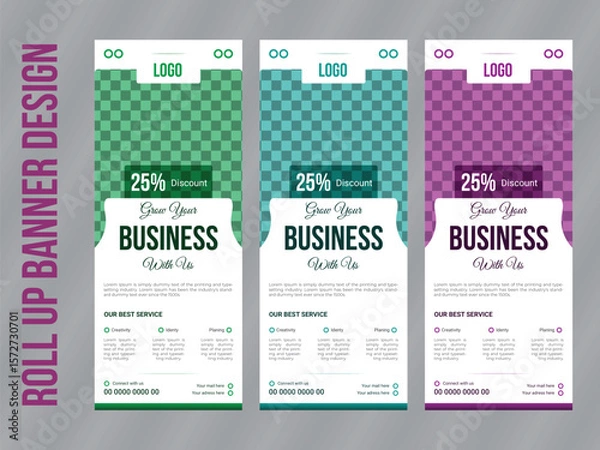 Fototapeta Creative unique Roll up standee banner design template,  Perfect for multipurpose use..