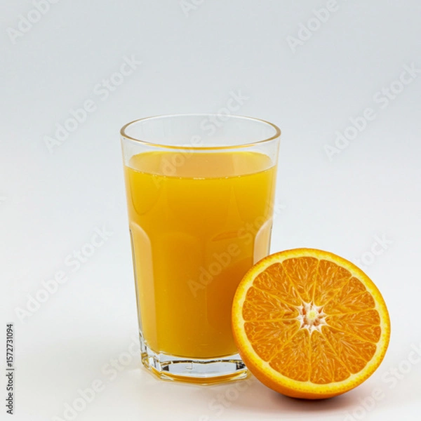 Fototapeta Refreshing glass of orange juice with pulp, isolated on white, high detail, 8k.